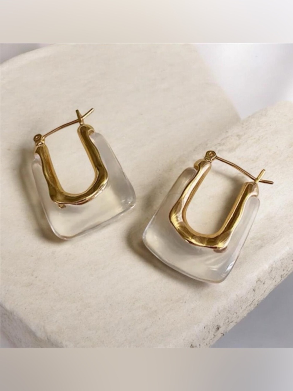 Anthropologie Gold and Clear Resin Hoop Earrings